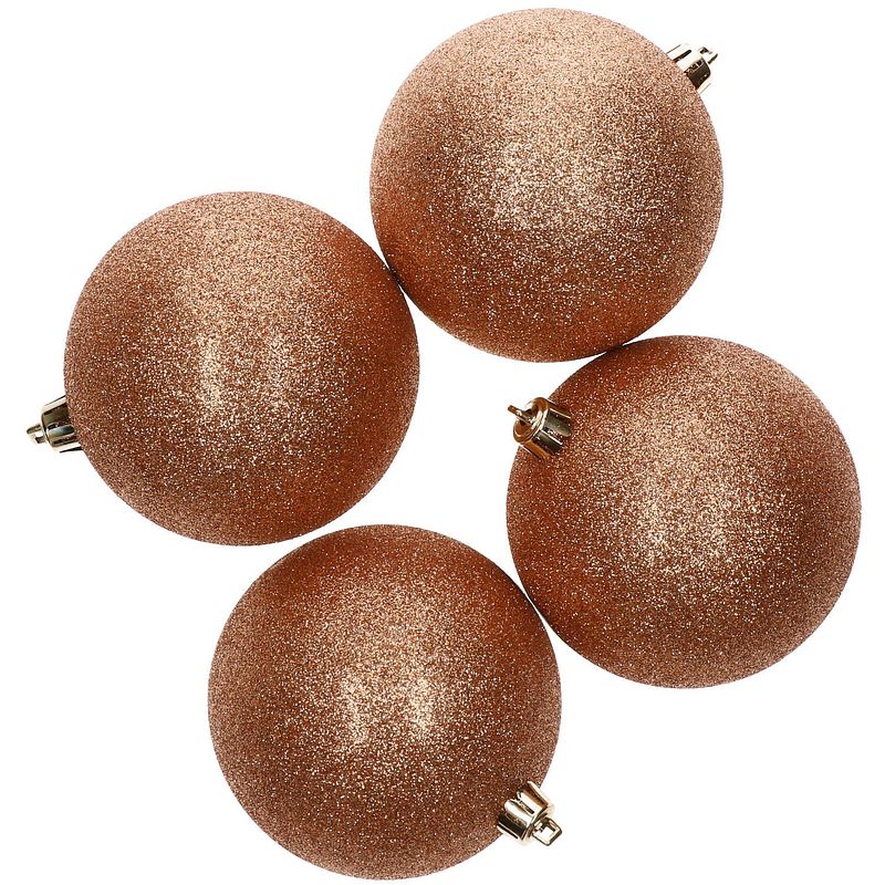 Foto van 4x kunststof kerstballen glitter koper 10 cm kerstboom versiering/decoratie - kerstbal