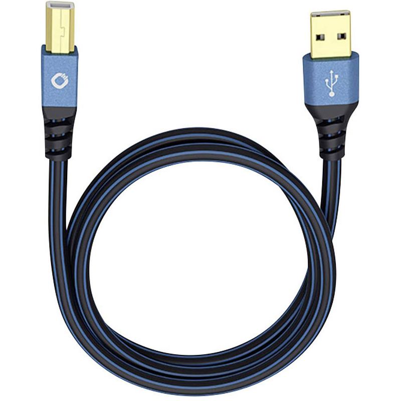 Foto van Oehlbach usb plus b usb 2.0 [1x usb-a 2.0 stekker - 1x usb-b 2.0 stekker] 1.00 m blauw vergulde steekcontacten