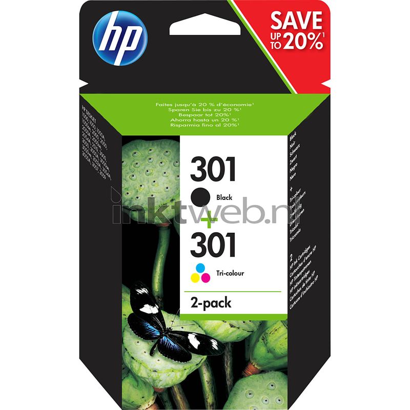 Foto van Hp 301 combo-pack zwart en kleur cartridge