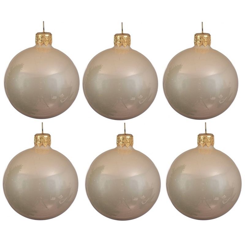 Foto van 6x glazen kerstballen glans licht parel/champagne 8 cm kerstboom versiering/decoratie - kerstbal