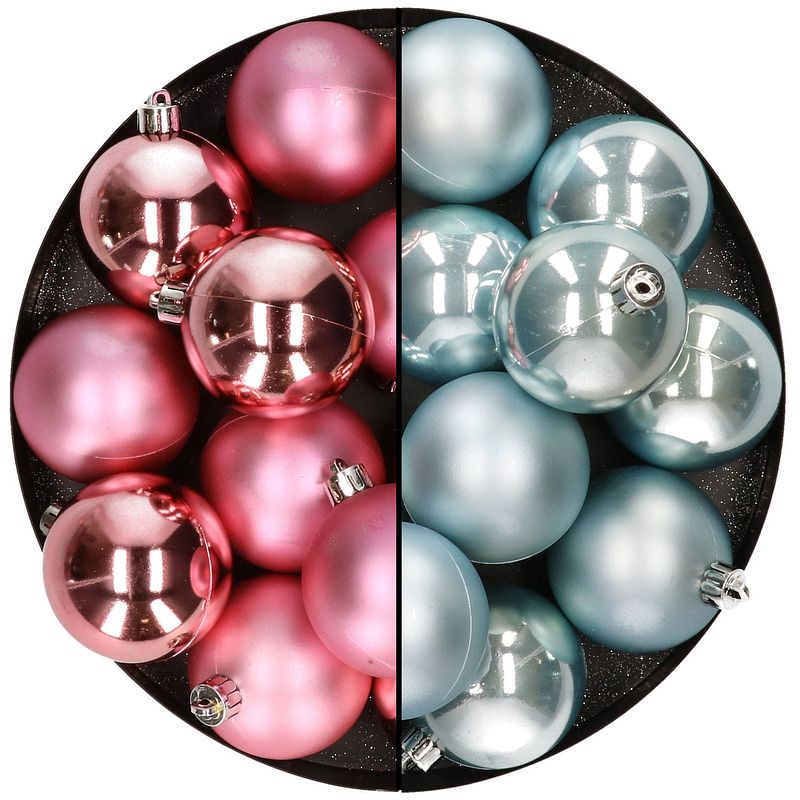 Foto van Kunststof kerstballen 6 cm - 24 stuks - roze en lichtblauw - kerstbal