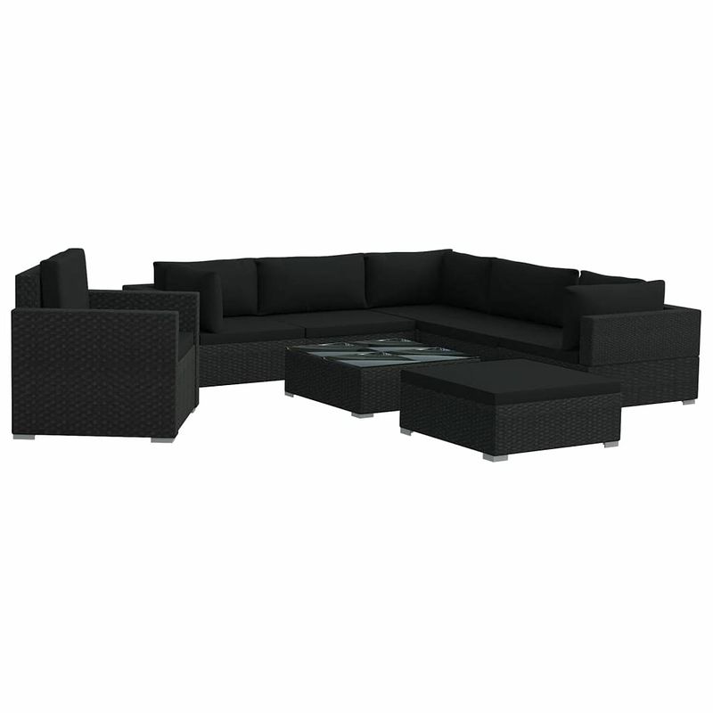 Foto van Vidaxl 8-delige loungeset met kussens poly rattan zwart