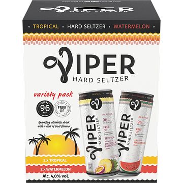 Foto van Viper hard seltzer tropical watermelon variety pack 4 x 330ml bij jumbo