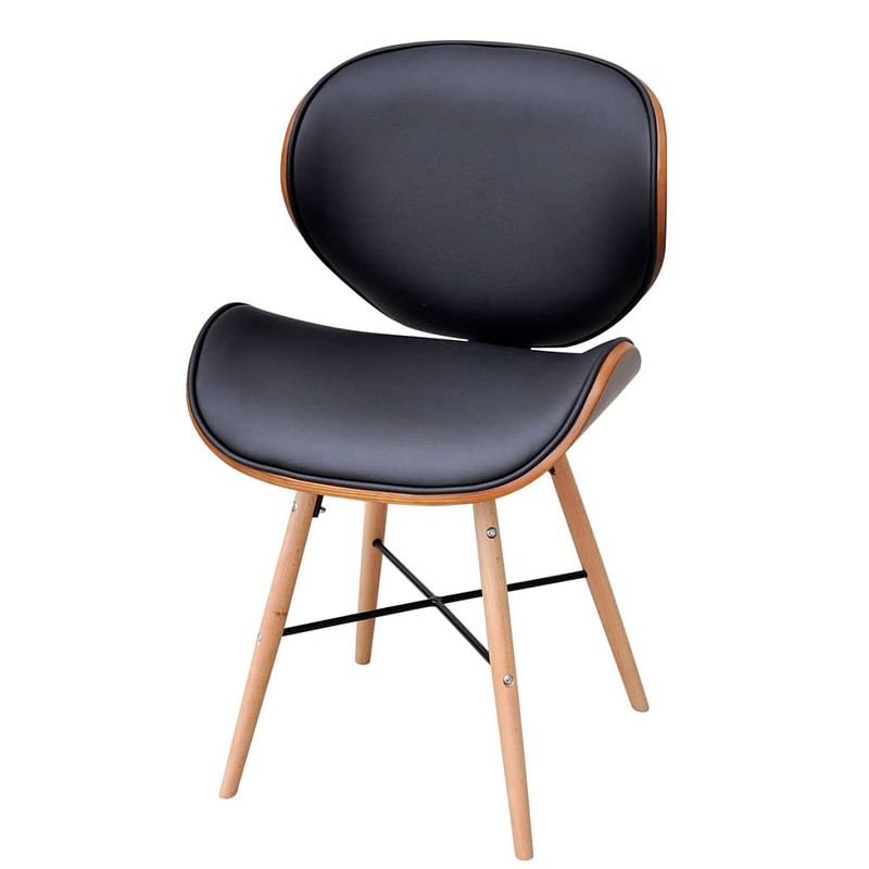 Foto van The living store eetkamerstoelen - set van 6 - walnotenhouten frame - beukenhouten poten - kunstleren bekleding - zwart