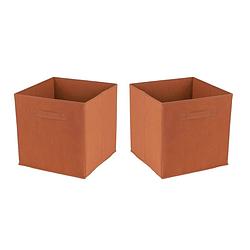 Foto van Urban living opbergmand/kastmand square box - 2x - karton/kunststof - 29 liter - oranje - 31 x 31 x 31 cm - opbergmanden