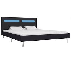 Foto van The living store bedframe led 180x200 cm - zwart ijzer mdf stof - verstelbare led-strip - 208x185x81 cm - geschikt voor