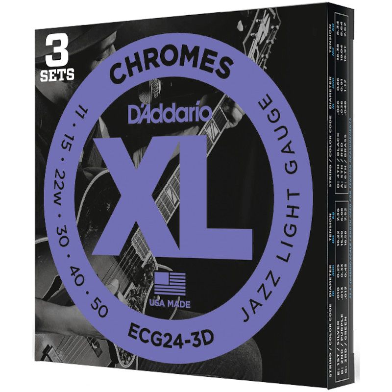 Foto van D'saddario ecg24-3d 11-50 jazz light flatwound chromes snaren voor elektrische gitaar (3 sets)