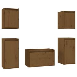 Foto van The living store televisiemeubelset - honey brown - 2x 30x30x40 cm - 2x 30x30x60 cm - 1x 60x30x35 cm