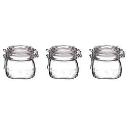 Foto van 3x glazen confituren potten/weckpotten 500 ml met beugelsluiting en rubberen ring - weckpotten