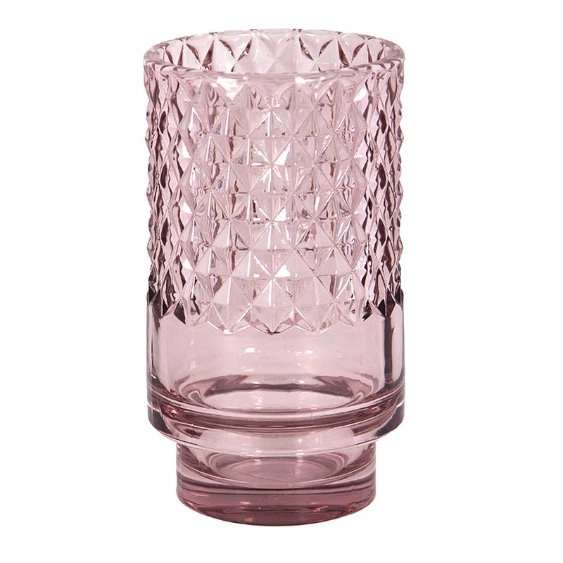 Foto van Clayre & eef glazen theelichthouder ø 7*12 cm roze glas waxinelichthouder windlichthouder roze waxinelichthouder