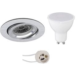 Foto van Led spot set - pragmi aerony pro - gu10 fitting - inbouw rond - mat zilver - 6w - natuurlijk wit 4200k - kantelbaar -