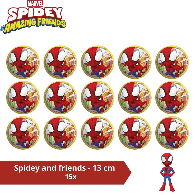 Foto van Bal - voordeelverpakking - spidey en friends - 13 cm - 15 stuks