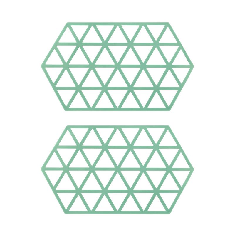 Foto van Krumble siliconen pannenonderzetter hexagon lang - groen - set van 2