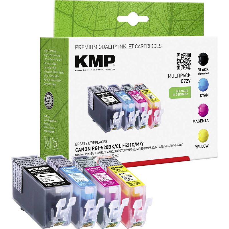 Foto van Kmp inkt vervangt canon pgi-520, cli-521 compatibel combipack zwart, cyaan, magenta, geel c72v 1508,0005