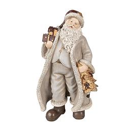 Foto van Clayre & eef beeld kerstman 25 cm grijs polyresin kerstfiguren grijs kerstfiguren