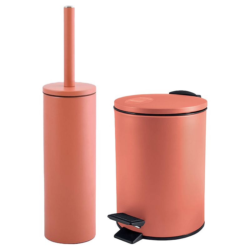 Foto van Spirella badkamer/toilet accessoires set - toiletborstel en pedaalemmer - 3l - metaal - terracotta - badkameraccessoires