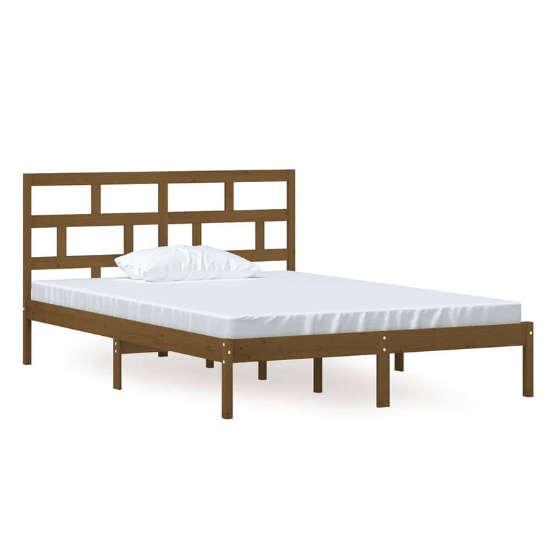 Foto van The living store bedframe grenenhout - honingbruin - 140 x 200 cm - stevige lattenbodem - comfortabel hoofdeinde