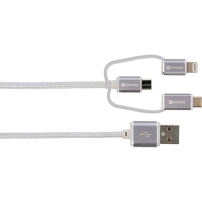 Foto van Skross apple ipad/iphone/ipod aansluitkabel [1x usb - 1x usb-c stekker, micro-usb-stekker, apple dock-stekker lightning] 1.00 m grijs