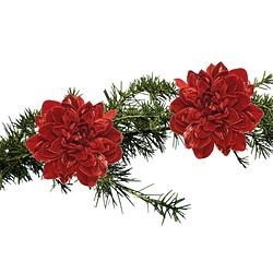 Foto van 2x stuks kerstboom decoratie bloemen velvet rood op clip 16 cm - kunstbloemen