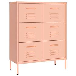 Foto van The living store ladekast staal - 80x35x101.5 cm - 6 lades - roze