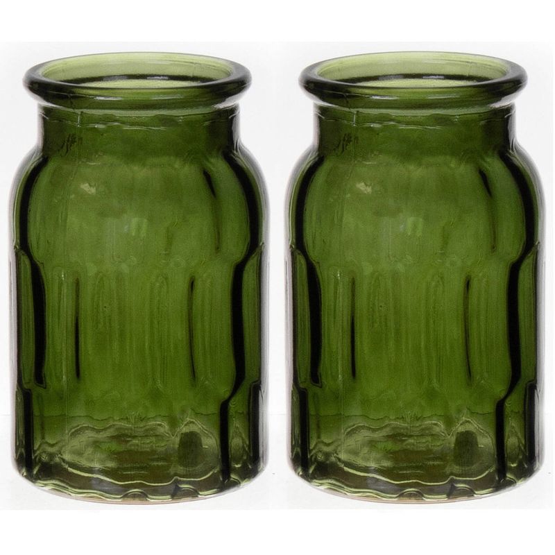 Foto van Bloemenvaas - set van 2x - groen - transparant glas - d12 x h18 cm - vazen