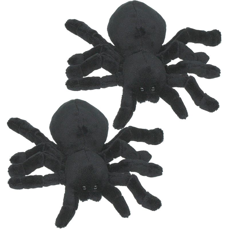 Foto van Set van 2x stuks pluche knuffel dieren tarantula spin van 20 cm - knuffeldier