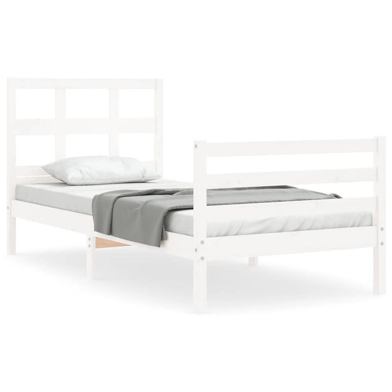 Foto van The living store bedframe massief grenenhout - wit - 205.5 x 95.5 x 100 cm - multiplex lattenbodem