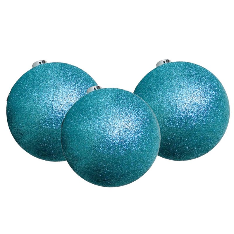 Foto van 6x stuks kerstballen ijsblauw glitters kunststof 8 cm - kerstbal