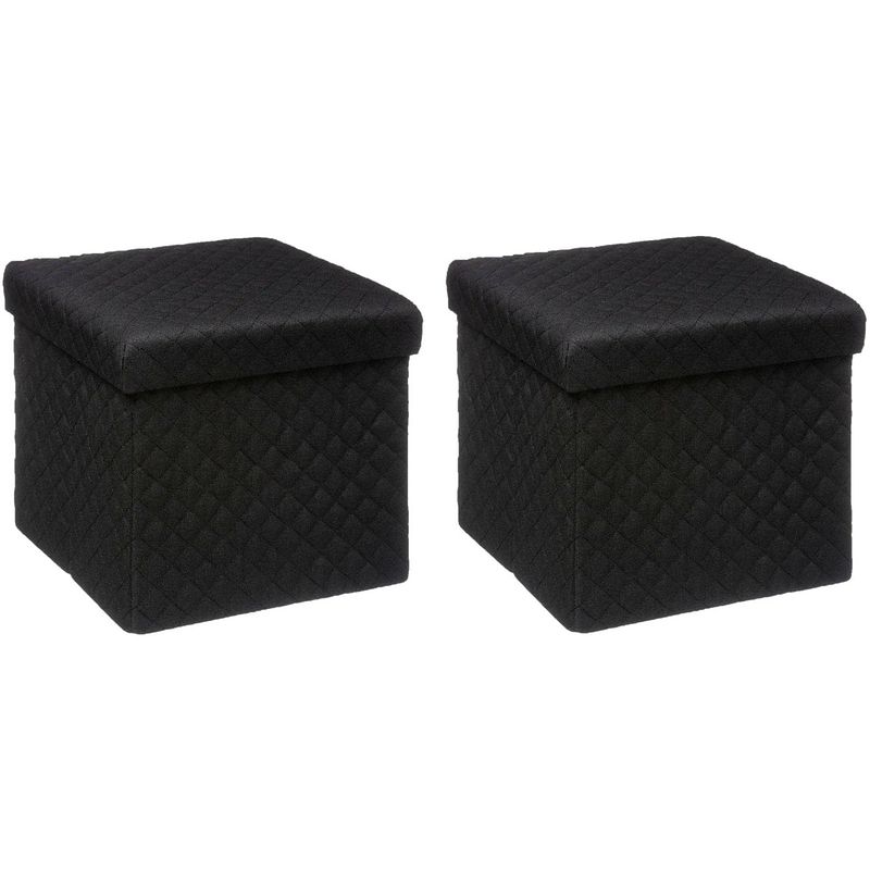 Foto van 5five poef/hocker/opbergbox - 2x - zwart - polyester/mdf - 31 x 31 cm - opbergbox