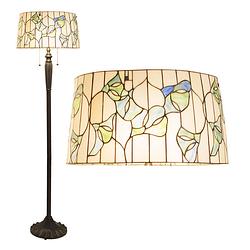 Foto van Lumilamp tiffany vloerlamp ø 45*153 cm beige groen glas staande lamp staanlamp tiffany lamp beige staande lamp