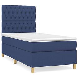 Foto van The living store boxspringbed blauw 203x90x118/128 cm - pocketvering - middelharde ondersteuning - huidvriendelijk