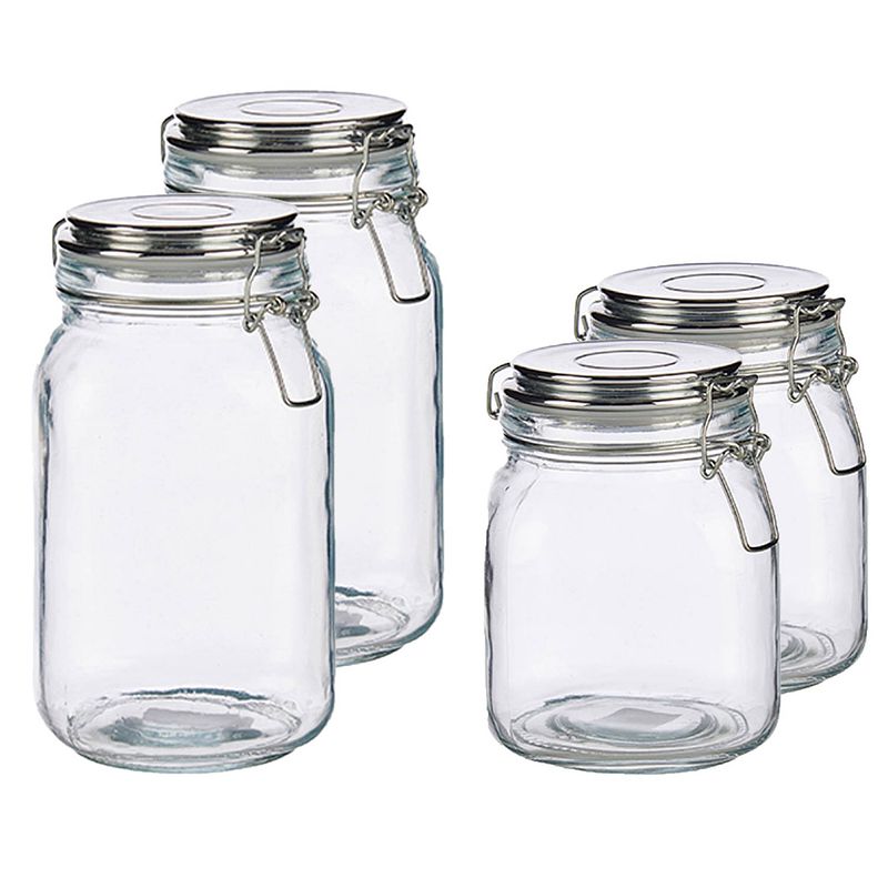 Foto van Set van 4x stuks luxe keuken voorraadpotten met klepdeksel zilver 1000 ml en 1500 ml - voorraadpot