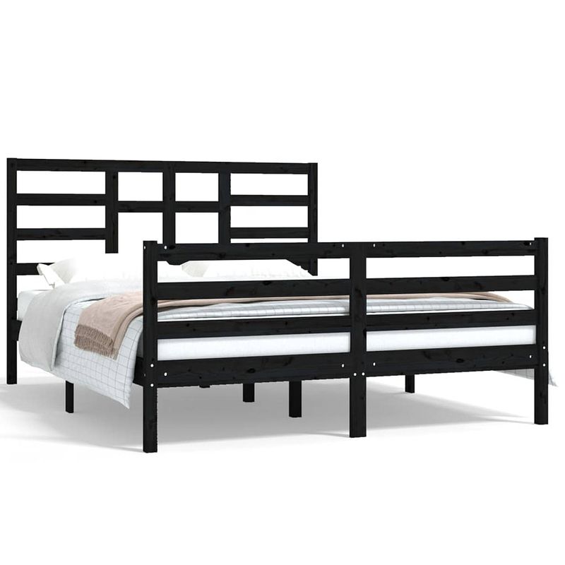 Foto van Vidaxl bedframe massief hout zwart 150x200 cm 5ft king size