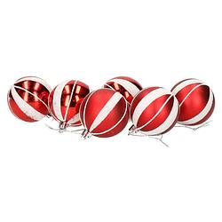 Foto van 6x stuks gedecoreerde kerstballen rood kunststof 6 cm - kerstbal