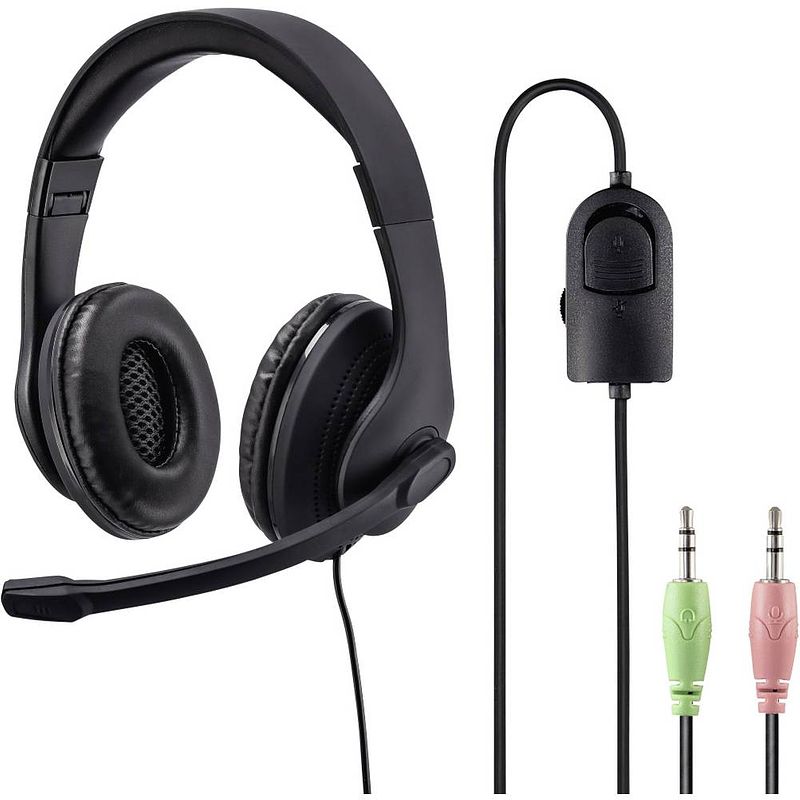 Foto van Hama hs-p200 over ear headset kabel computer stereo zwart volumeregeling, microfoon uitschakelbaar (mute)