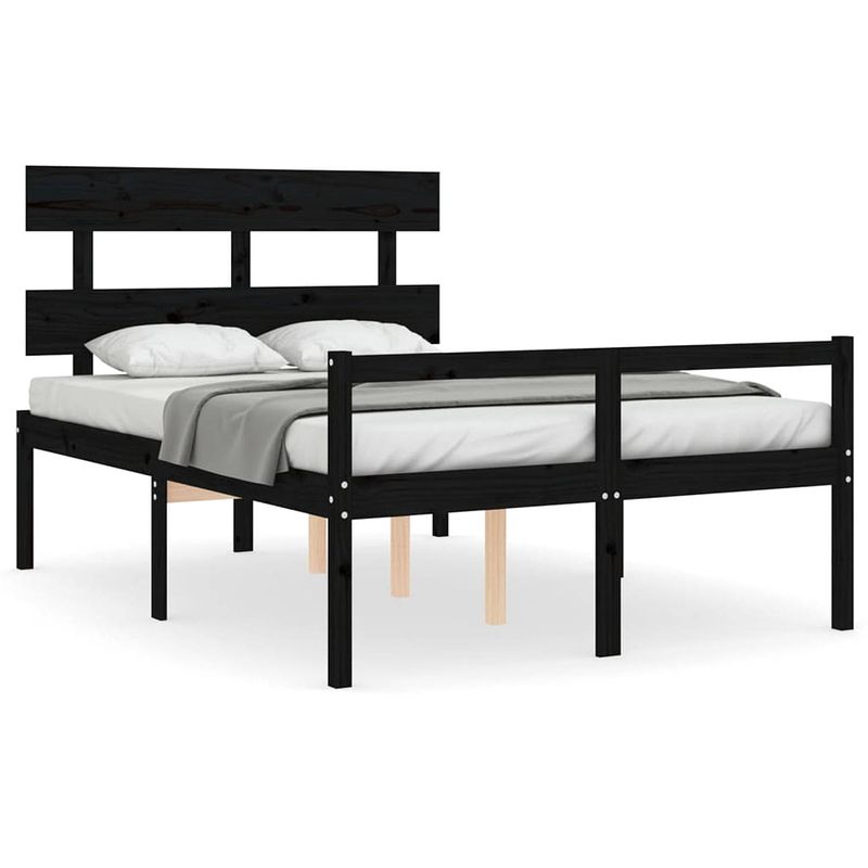 Foto van The living store bedframe - grenenhout - zwarte kleur - 205.5 x 125.5 x 81 cm - geschikt voor 120 x 200 cm matras -