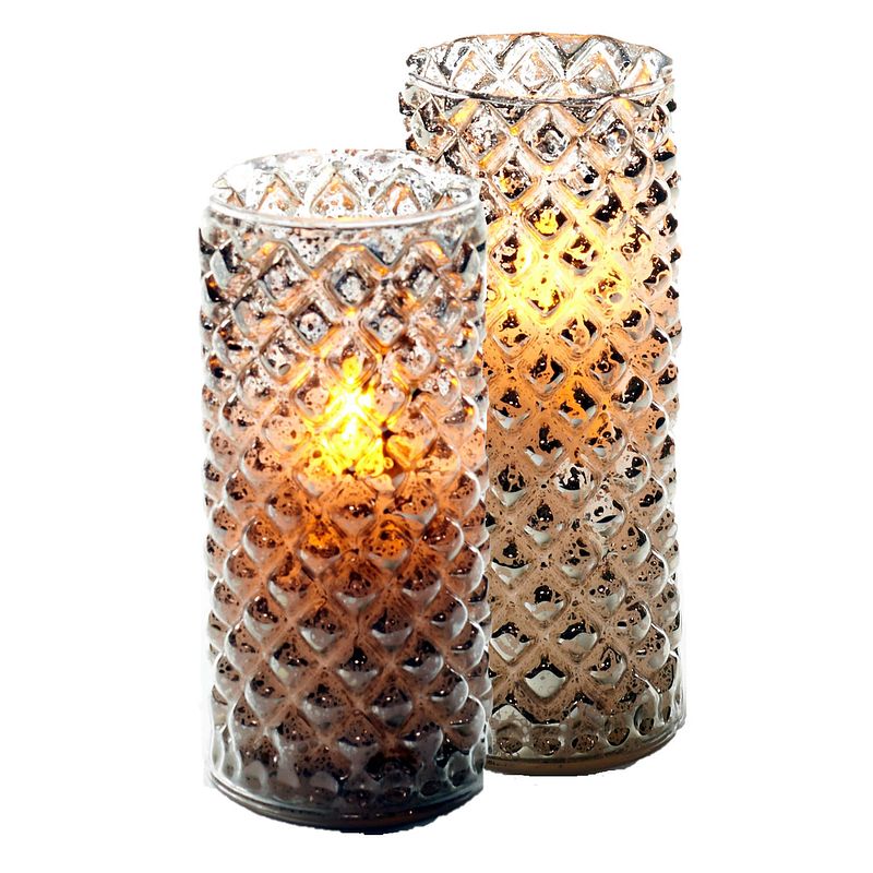 Foto van 2x stuks luxe led kaarsen in zilver glas h15 cm en h17,5 cm - led kaarsen