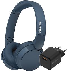 Foto van Philips tah4209 blauw + bluebuilt quick charge oplader met usb a poort 18w zwart