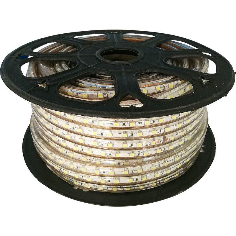 Foto van Led strip - aigi strabo - 50 meter - ip65 waterdicht - helder/koud wit 6500k - 5050 smd 230v