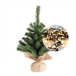 Foto van Mini kerstboom 35 cm - met kerstverlichting warm wit 300 cm - 40 leds - kunstkerstboom