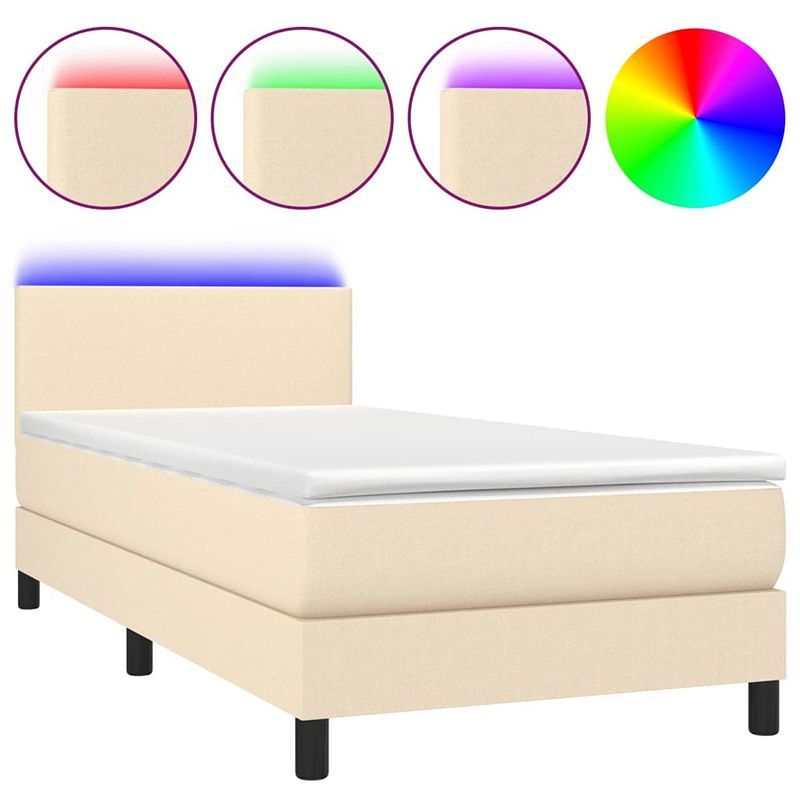 Foto van The living store boxspring bed - crème - 203 x 90 x 78/88 cm - instelbaar hoofdbord - kleurrijke led-verlichting -