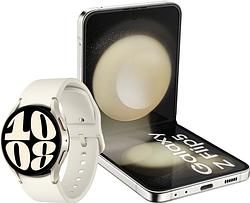 Foto van Samsung galaxy z flip 5 512gb creme 5g + galaxy watch 6 goud/crème 40mm