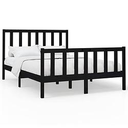 Foto van The living store houten bedframe - massief grenenhout - 205.5 x 146 x 69.5 cm - zwart