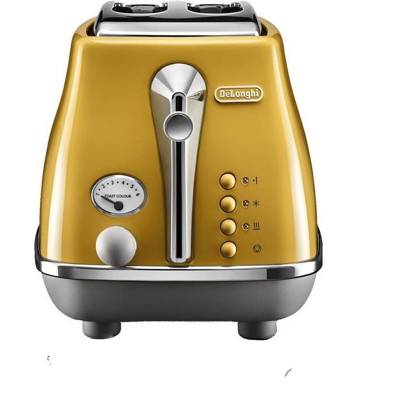 Foto van Delonghi icona capitals broodrooster 2 sneetjes - 900w - broodrooster met 3 functies - inclusief gebakverwarmer - geel