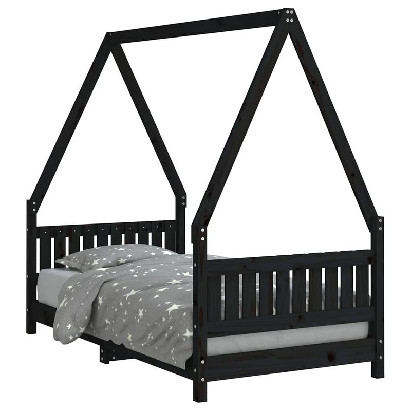 Foto van Vidaxl kinderbedframe 80x160 cm massief grenenhout zwart