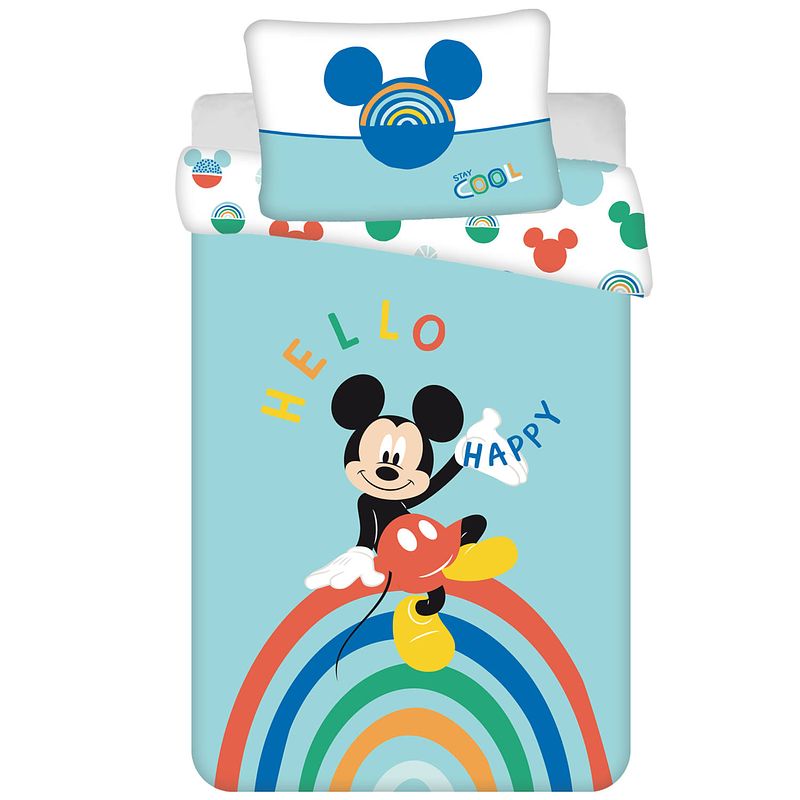 Foto van Disney mickey mouse baby dekbedovertrek regenboog - 100 x 135 cm - katoen