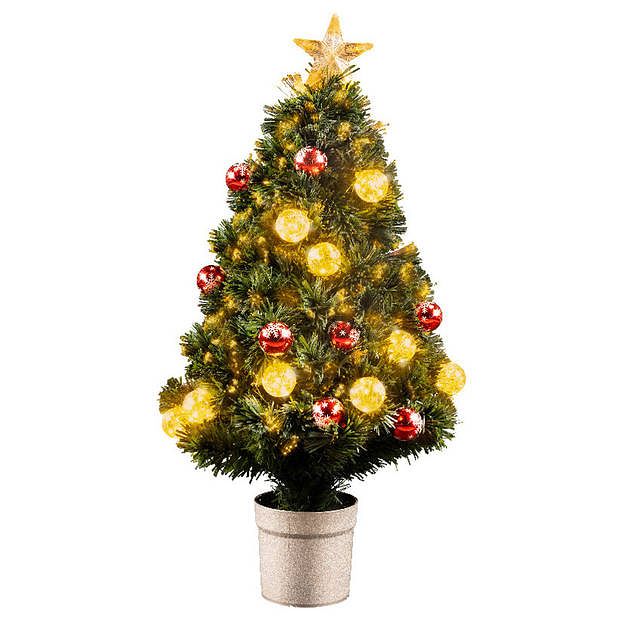 Foto van Kerstboom/kunst kerstboom met warm witte verlichting 90 cm - kunstkerstboom