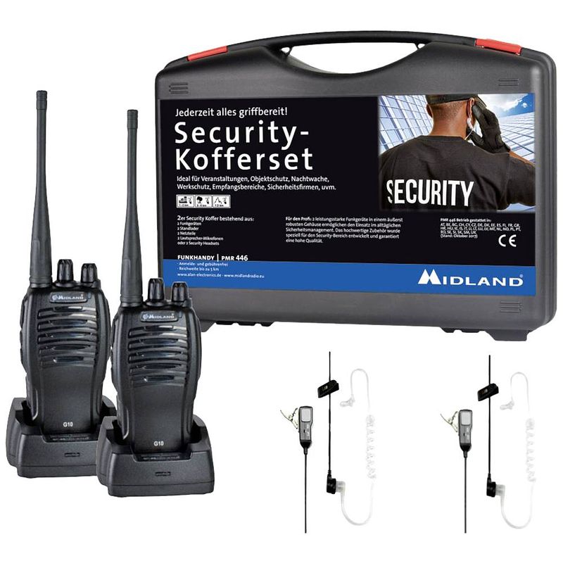 Foto van Midland g10 pro pmr 2er security-koffer ma31 lk pro c1107.s4 pmr-portofoon set van 2 stuks