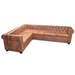 Foto van The living store chesterfield bank - 6-zits - bruin - 260 x 205 x 73 cm