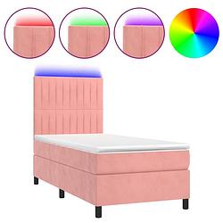 Foto van The living store boxspring - roze fluweel bed - 203x80x118/128 cm - hoofdbord - led-verlichting - pocketvering matras